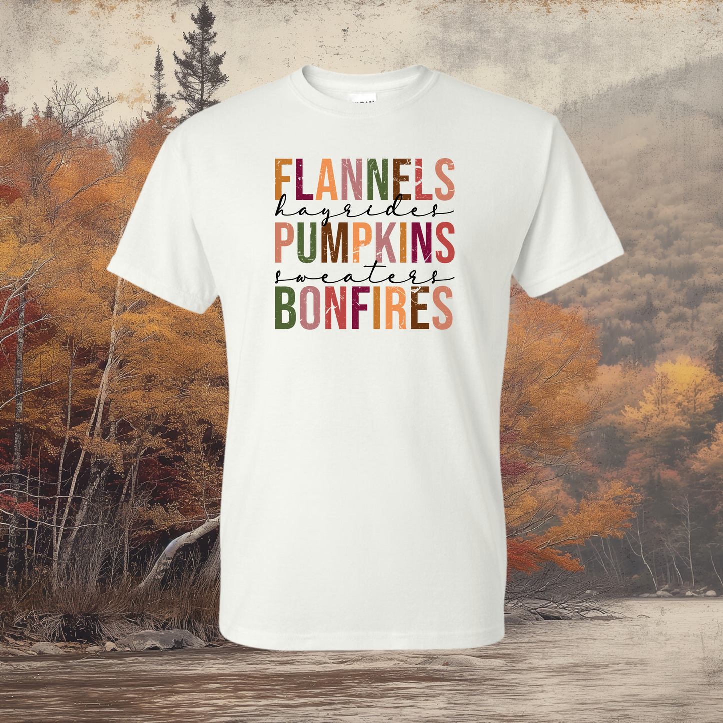Flannels,Pumpkins,Bonfires Design Graphic T-Shirt
