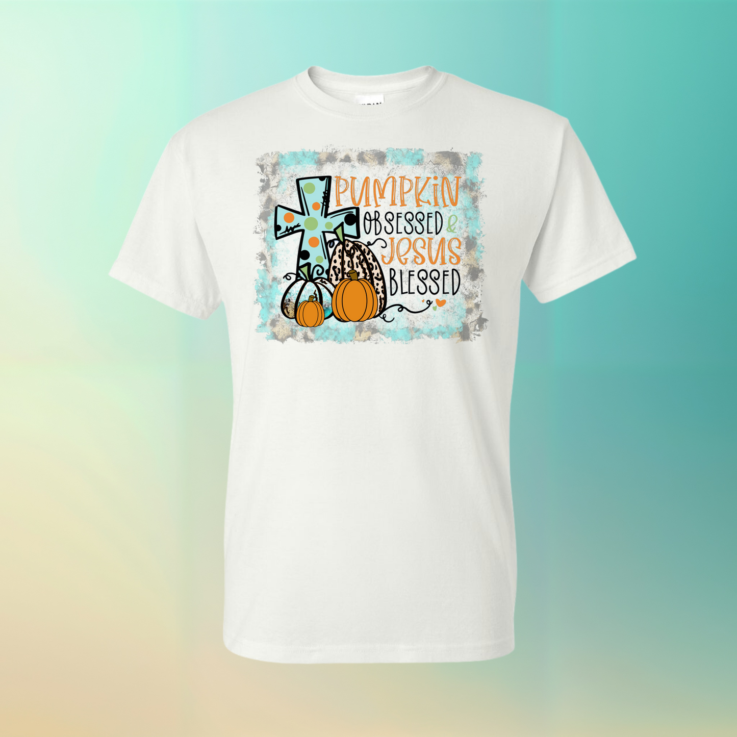 Pumpkin Obsessed And Jesus Blessed Design Graphic T-Shirt