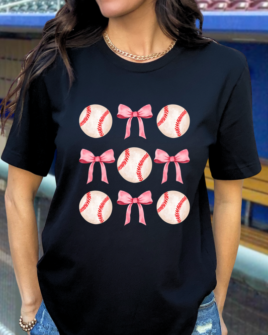 Bows and Baseball Bow Ladies Graphic Tee