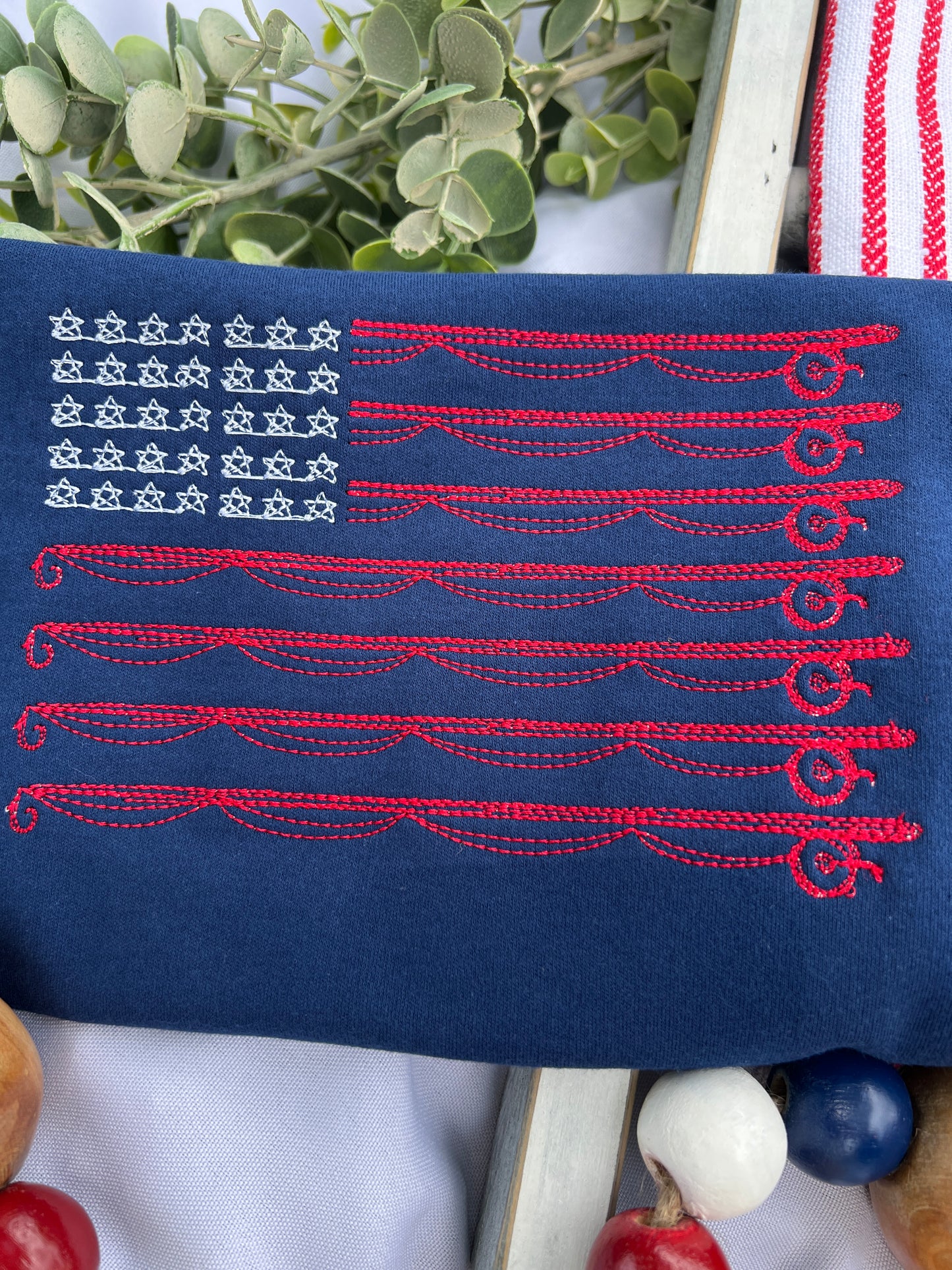 FISHING FLAG PATRIOTIC BOY EMBROIDERED T-SHIRT