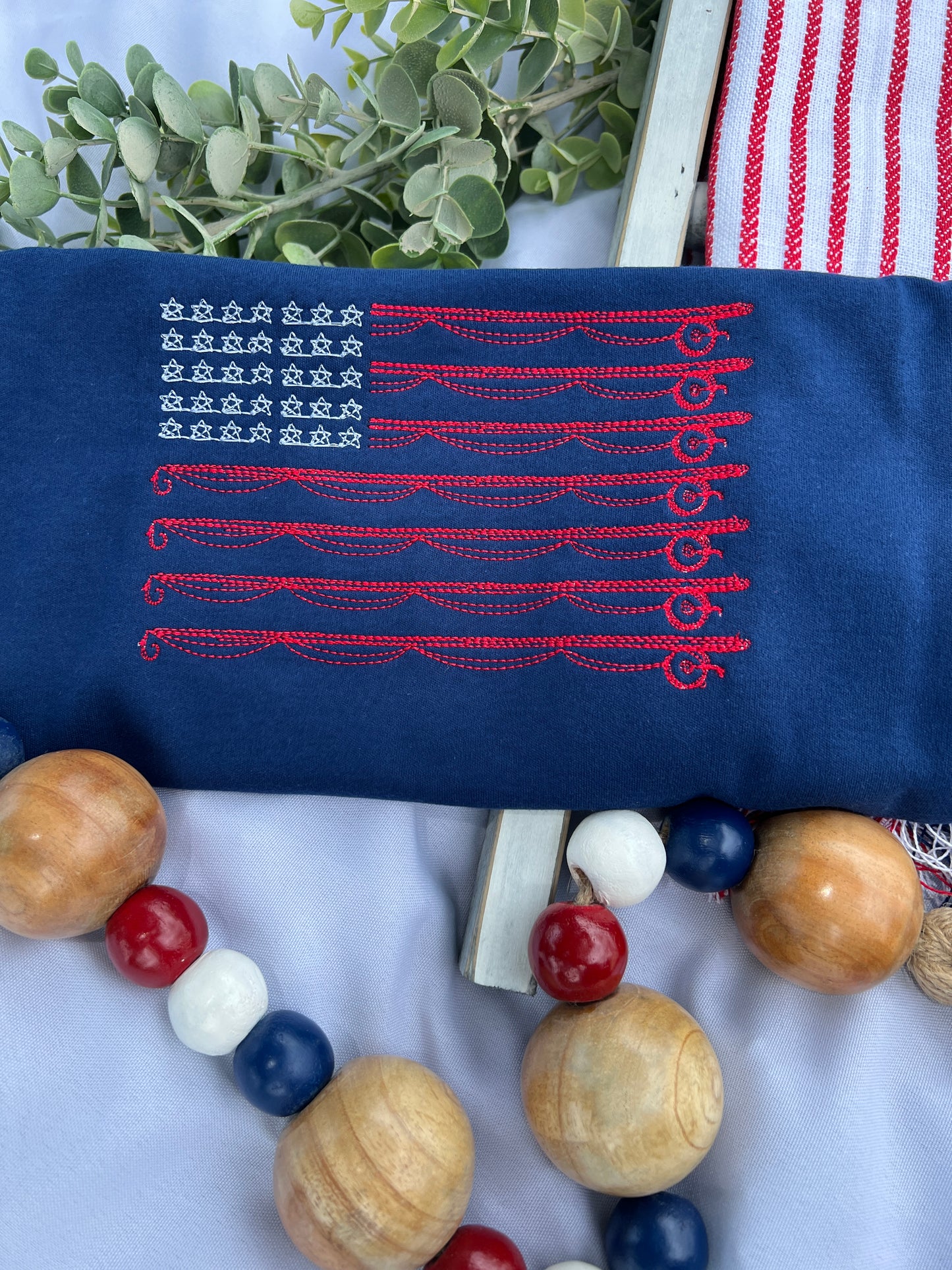 FISHING FLAG PATRIOTIC BOY EMBROIDERED T-SHIRT