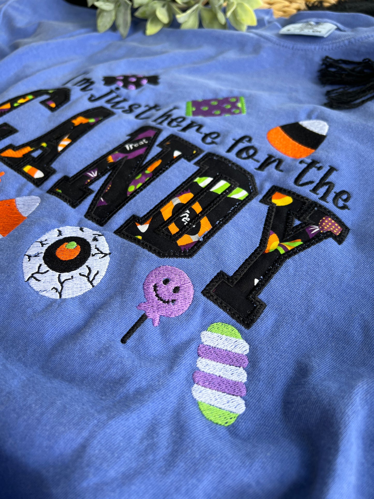 I'm Just Here For The Candy Halloween Candy Fabric Design Embroidery T-Shirt