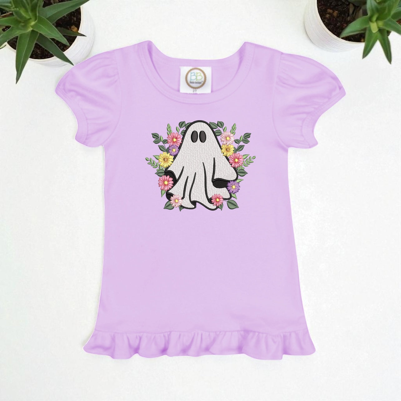 Floral Ghost Embroidery Kids Shirt