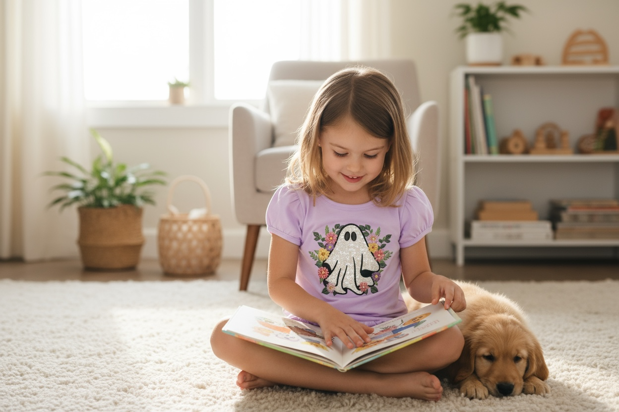 Floral Ghost Embroidery Kids Shirt