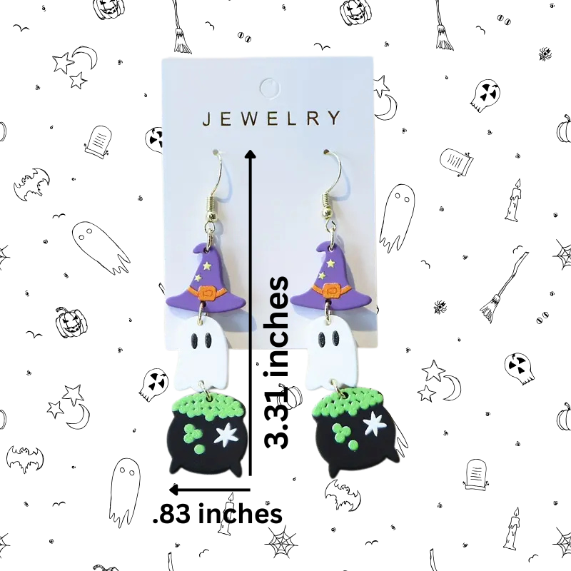Cute Witch Hat, Ghost Dangle Earrings