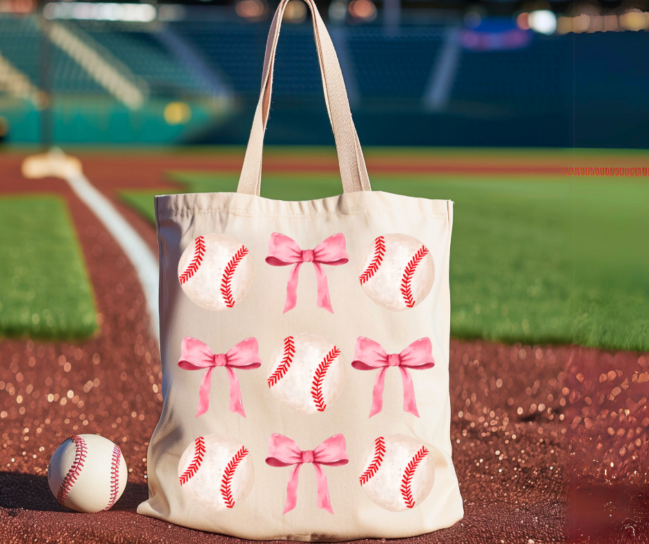 Coquette Bows and Baseballs Girl Canvas Tote Bag