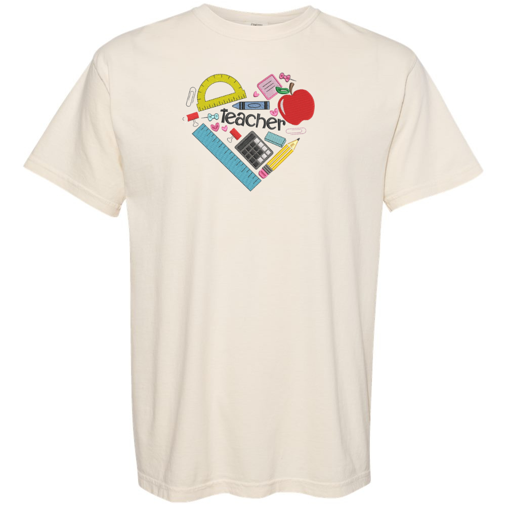 Heart Teacher Embroidery Design, Back to School Embroidery T-Shirt