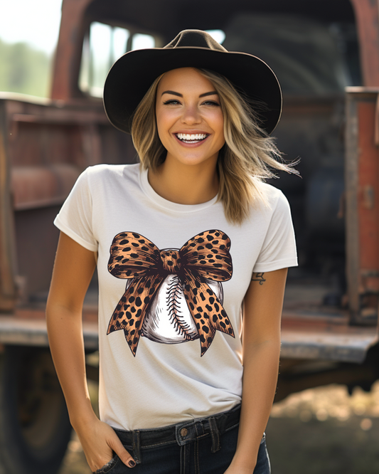 Baseball with spotted Bow Ladies Graphic Tee