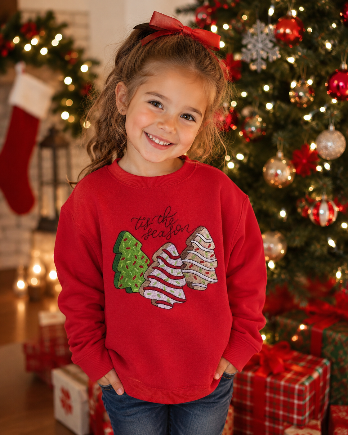 Tis The Season For Christmas Cakes Embroidered Design Crewneck Sweatshirt
