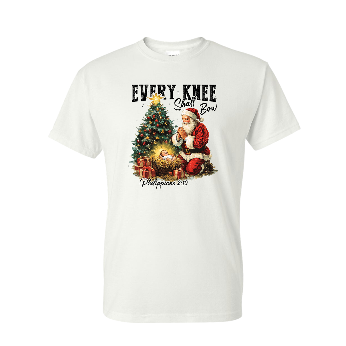 Every Knee Shall Bow Santa Design Graphic T-Shirt