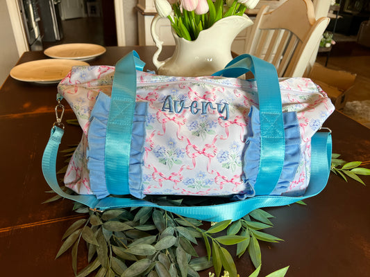 Coquette Bow and Hydrangea Duffle Bag/Personalize It