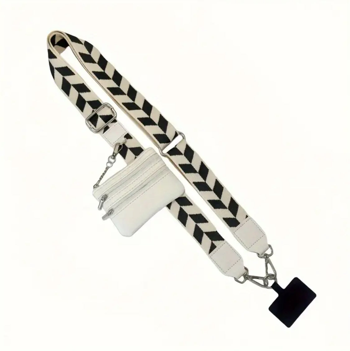 Mobile Phone Crossbody, Adjustable, Lanyard/Black & White