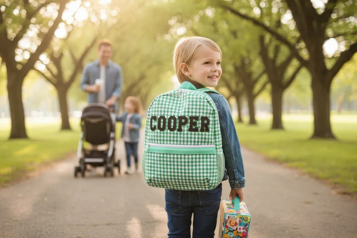 Green Gingham Backpack/Personalize it