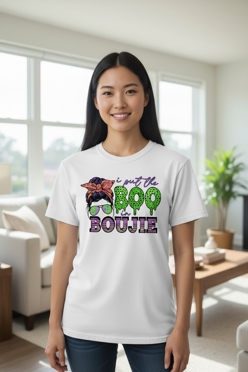 I PUT THE BOO IN BOUJIE LADIES GRAPHIC T-SHIRT