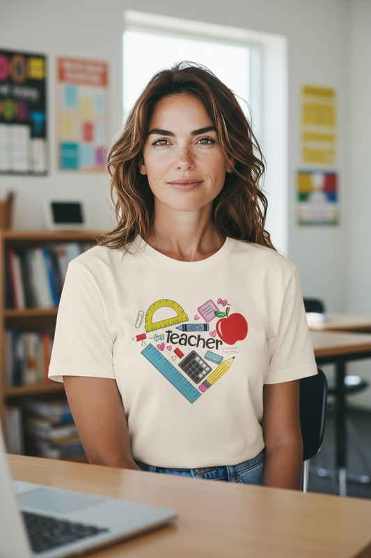 Heart Teacher Embroidery Design, Back to School Embroidery T-Shirt