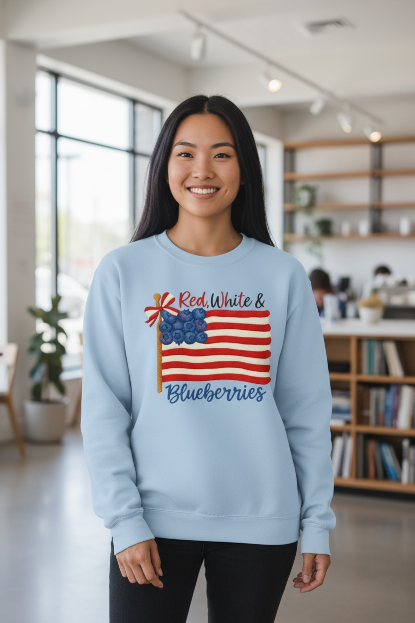 Kirk Blueberry Blessings Embroidered Crewneck Sweatshirt