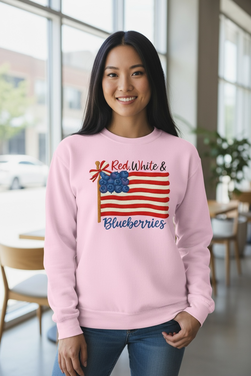 Kirk Blueberry Blessings Embroidered Crewneck Sweatshirt