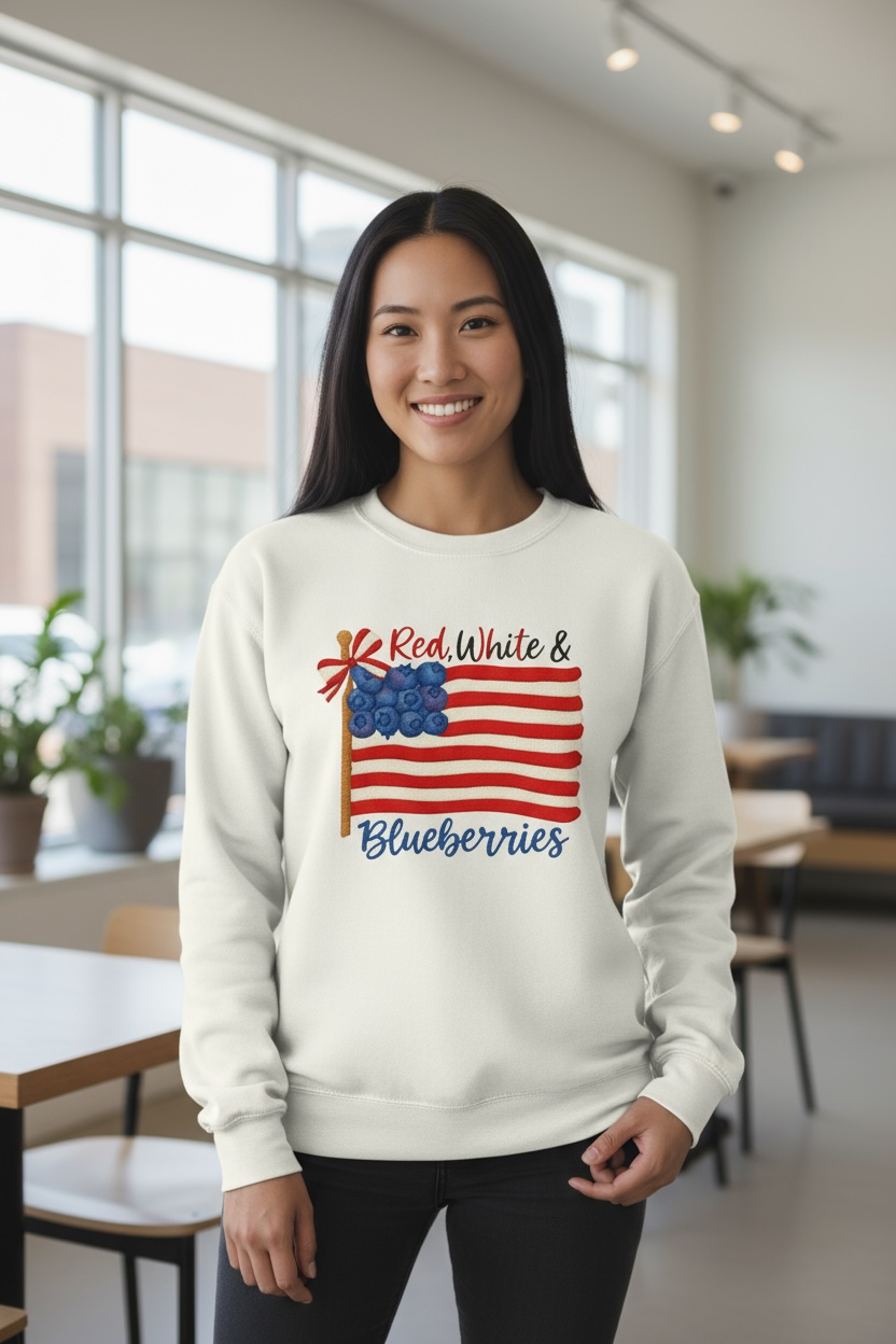 Kirk Blueberry Blessings Embroidered Crewneck Sweatshirt