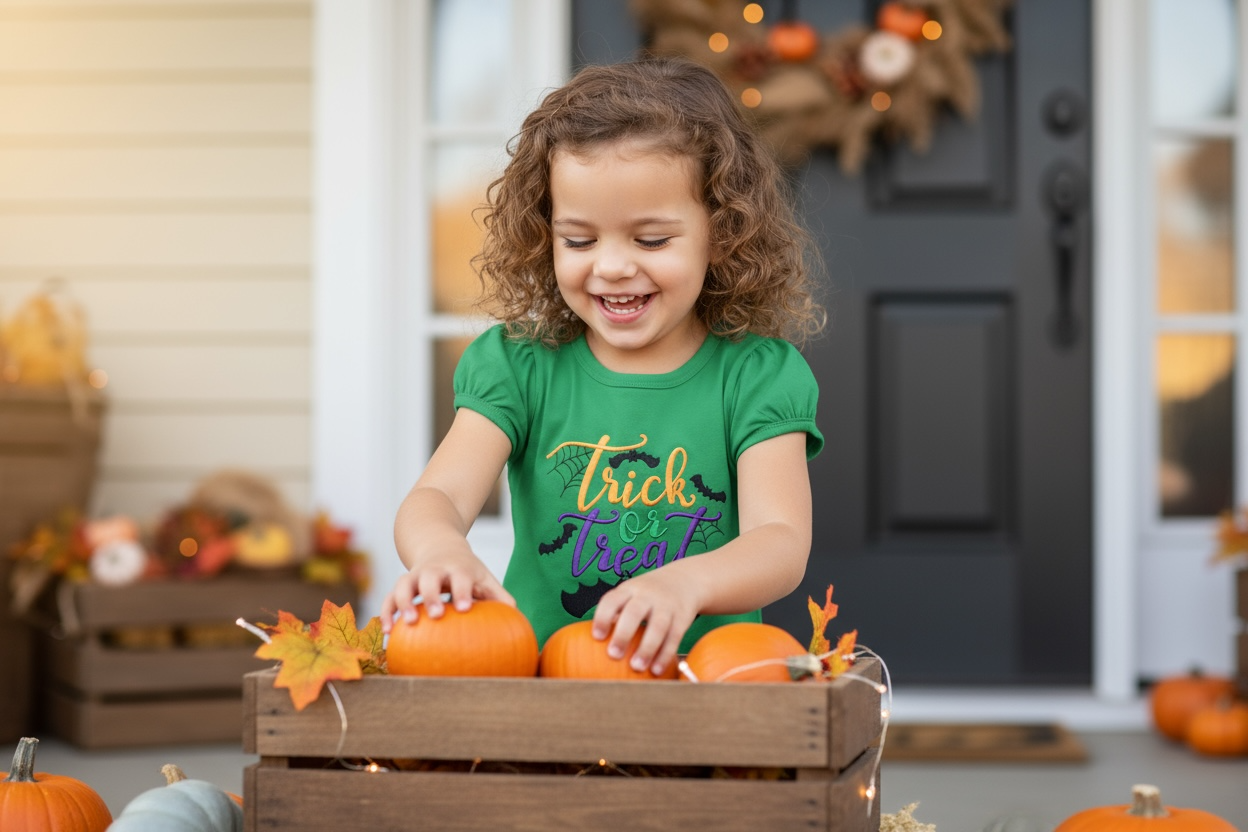Trick or Treat Embroidery Kids Shirt