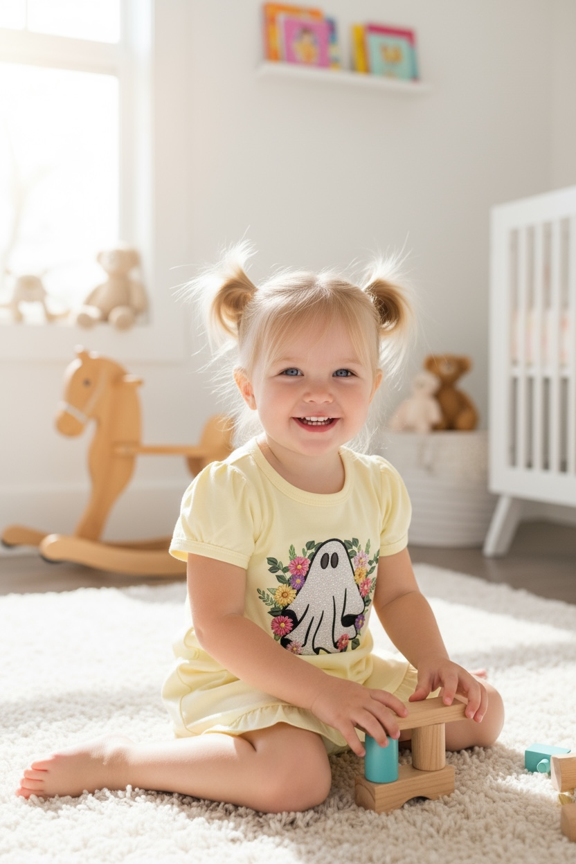 Floral Ghost Embroidery Kids Shirt