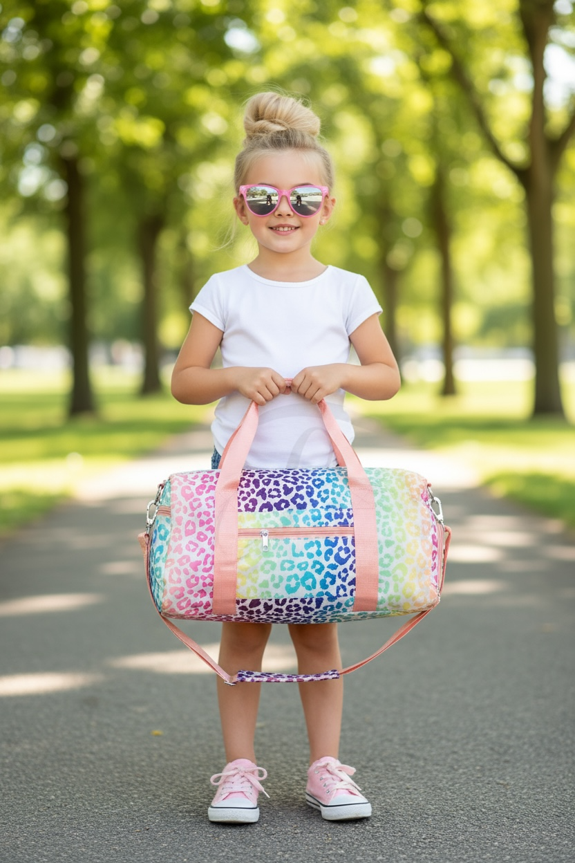 Leopard Patterned Dance Bag/Duffle Bag/Personalize It Dance Duffel Bag with Shoe Compartment & Top Handle - Gym Bag, Overnight Travel Sports Bag with Zippered Pocket & Sturdy Strap for Ballet, Sleepovers