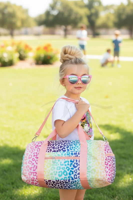 Leopard Patterned Dance Bag/Duffle Bag/Personalize It Dance Duffel Bag with Shoe Compartment & Top Handle - Gym Bag, Overnight Travel Sports Bag with Zippered Pocket & Sturdy Strap for Ballet, Sleepovers