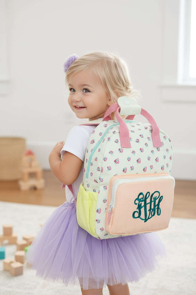 Strawberry Pattern with Color block Design Backpack