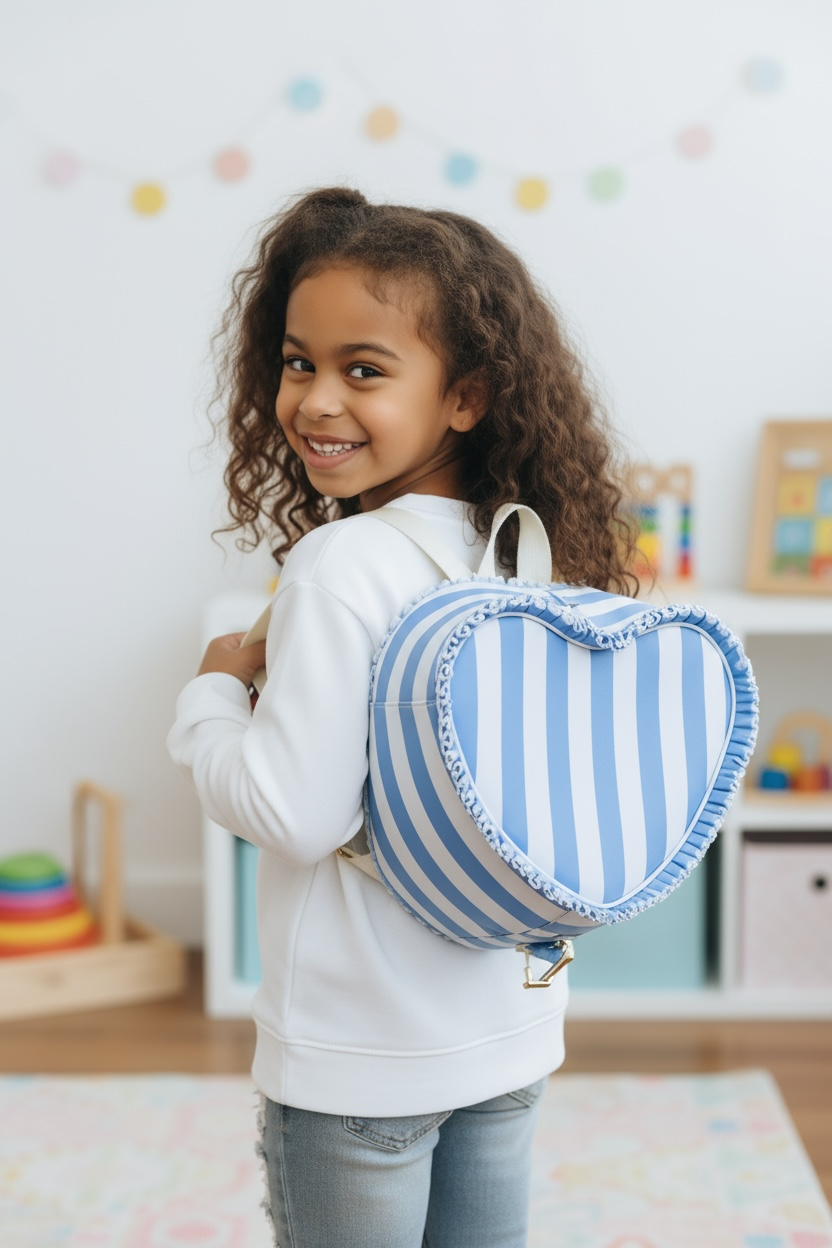 Personalized Blue Stripe Heart Shaped Backpack-Great Size!