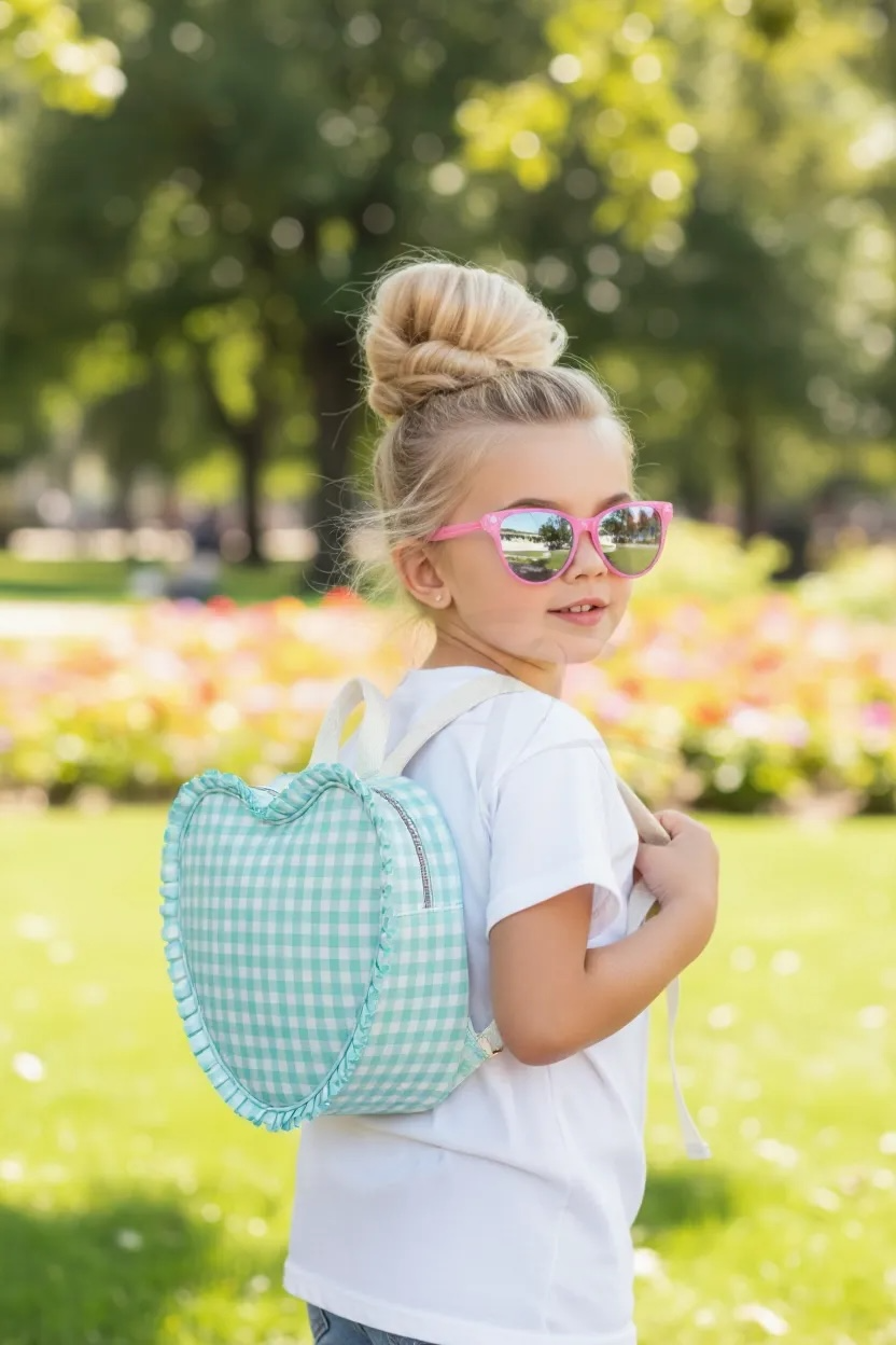 Heart-Shaped Gingham Backpack - Aqua Mini Heart Shaped blue Personalized Aqua Gingham Heart Shaped Backpack-Great Size  main image 2