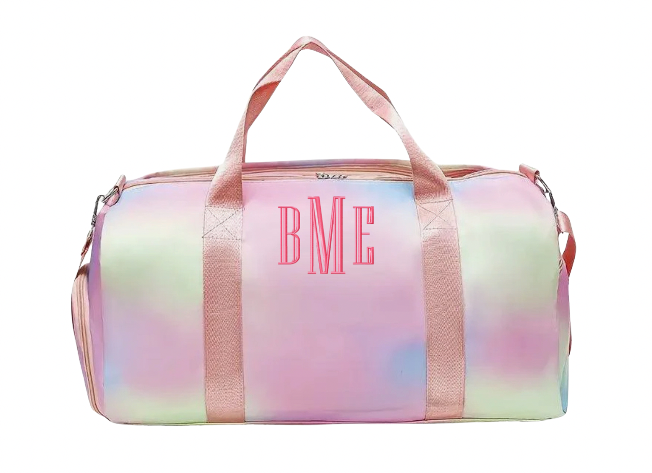 Pastel Rainbow Duffle Bag/Dance Bag/Personalize It Dance Duffel Bag with Shoe Compartment & Top Handle - Gym Bag, Overnight Travel Sports Bag with Zippered Pocket & Sturdy Strap for Ballet, Sleepovers