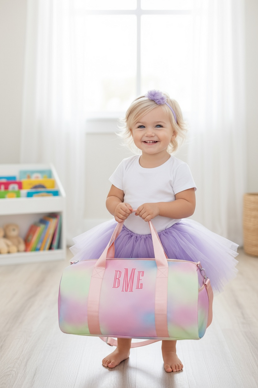 Pastel Rainbow Duffle Bag/Dance Bag/Personalize It Dance Duffel Bag with Shoe Compartment & Top Handle - Gym Bag, Overnight Travel Sports Bag with Zippered Pocket & Sturdy Strap for Ballet, Sleepovers