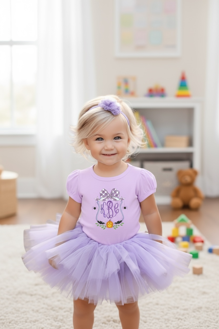 Halloween Monogram Frame Embroidery Kids Shirt