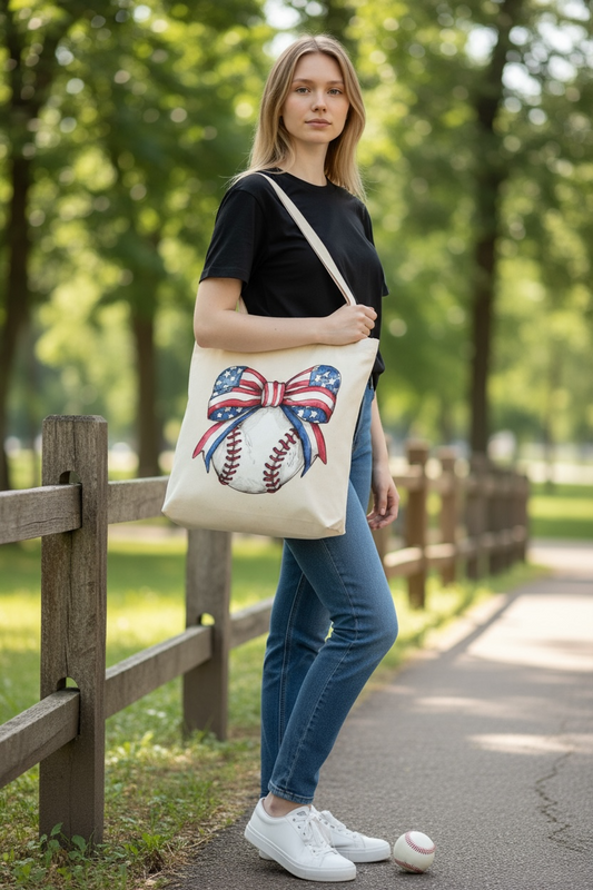 American Baseball Girl Canvas Tote Bag