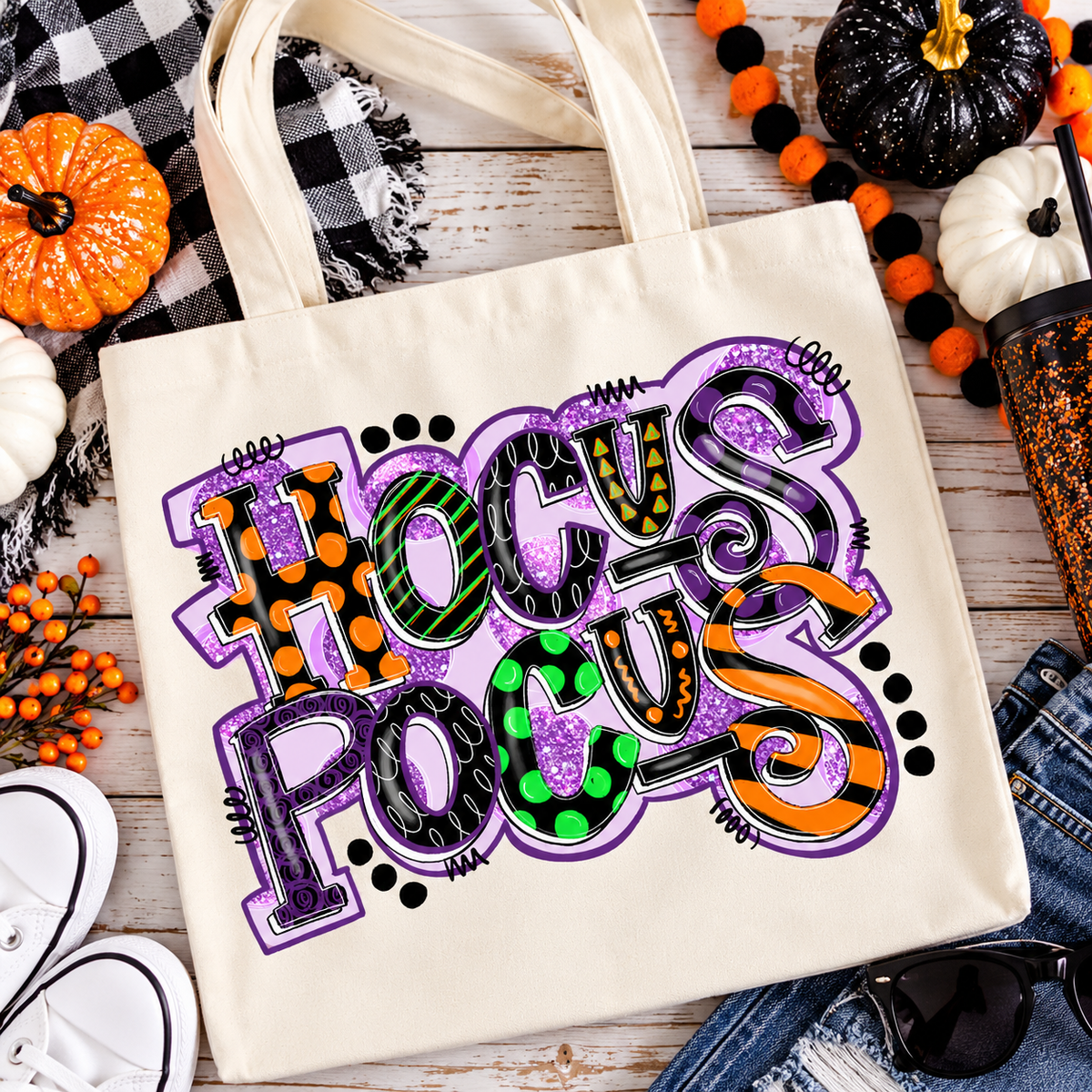 Halloween Trick or Treat Tote Bag β Hocus Pocus Candy Bag for Kids, Black or Natural