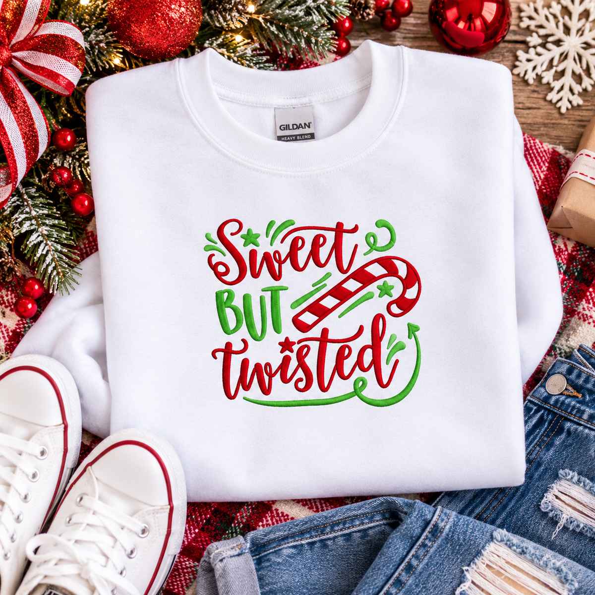 π Sweet But Twisted Christmas Embroidered Sweatshirt β A Little Sweet, A Little Sassy! π