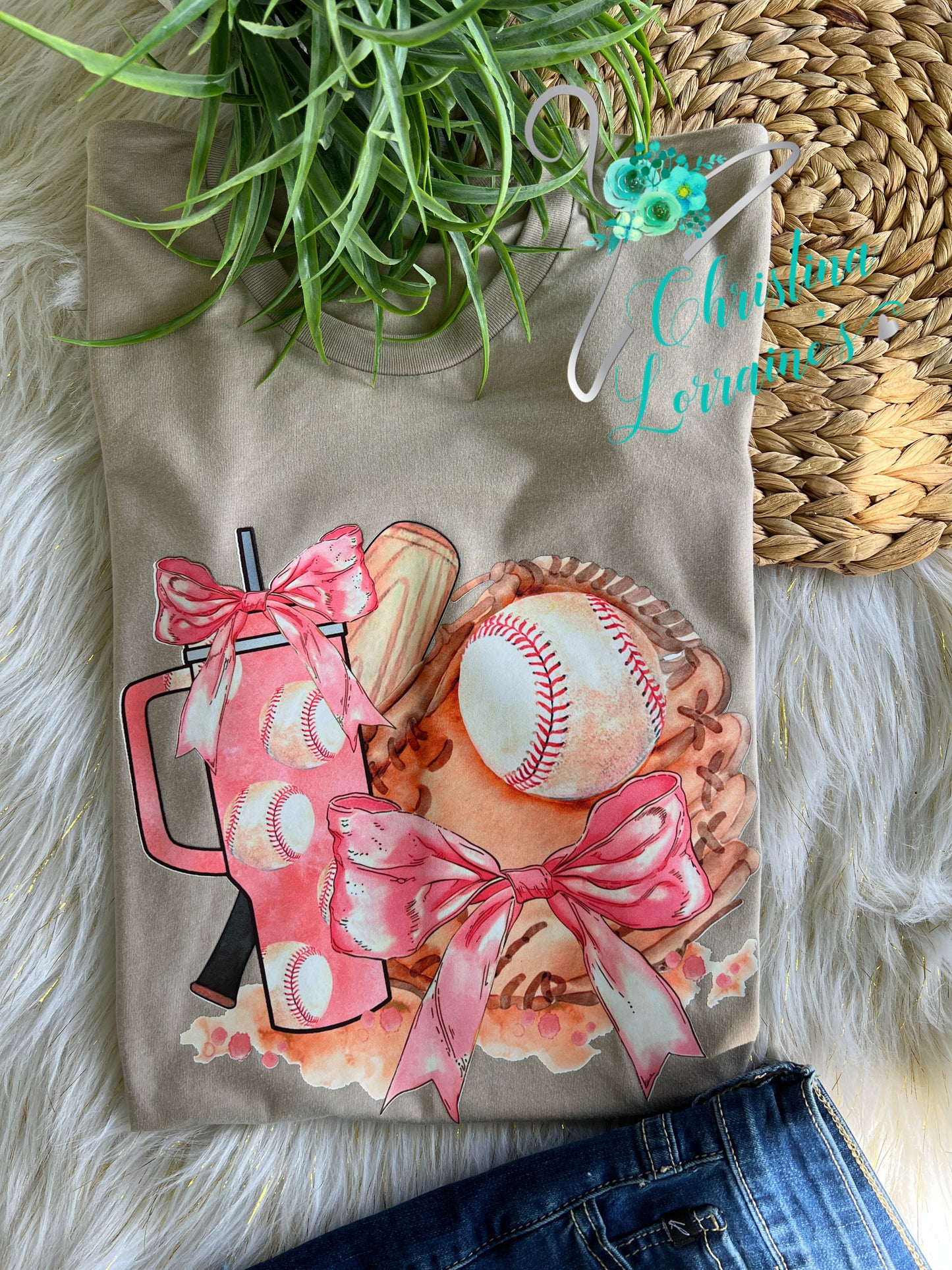 Coquette/Feminine Design/ Baseball Bow Ladies Graphic Tee
