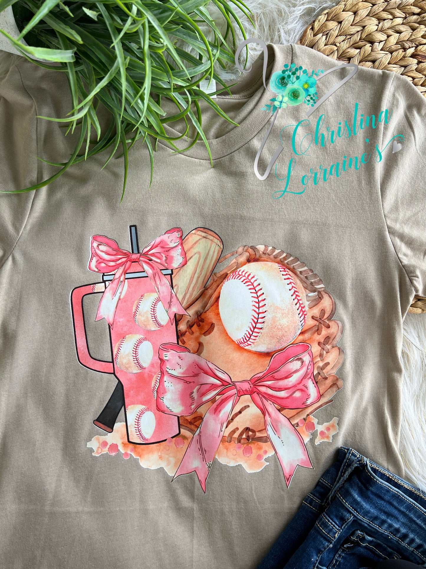 Coquette/Feminine Design/ Baseball Bow Ladies Graphic Tee