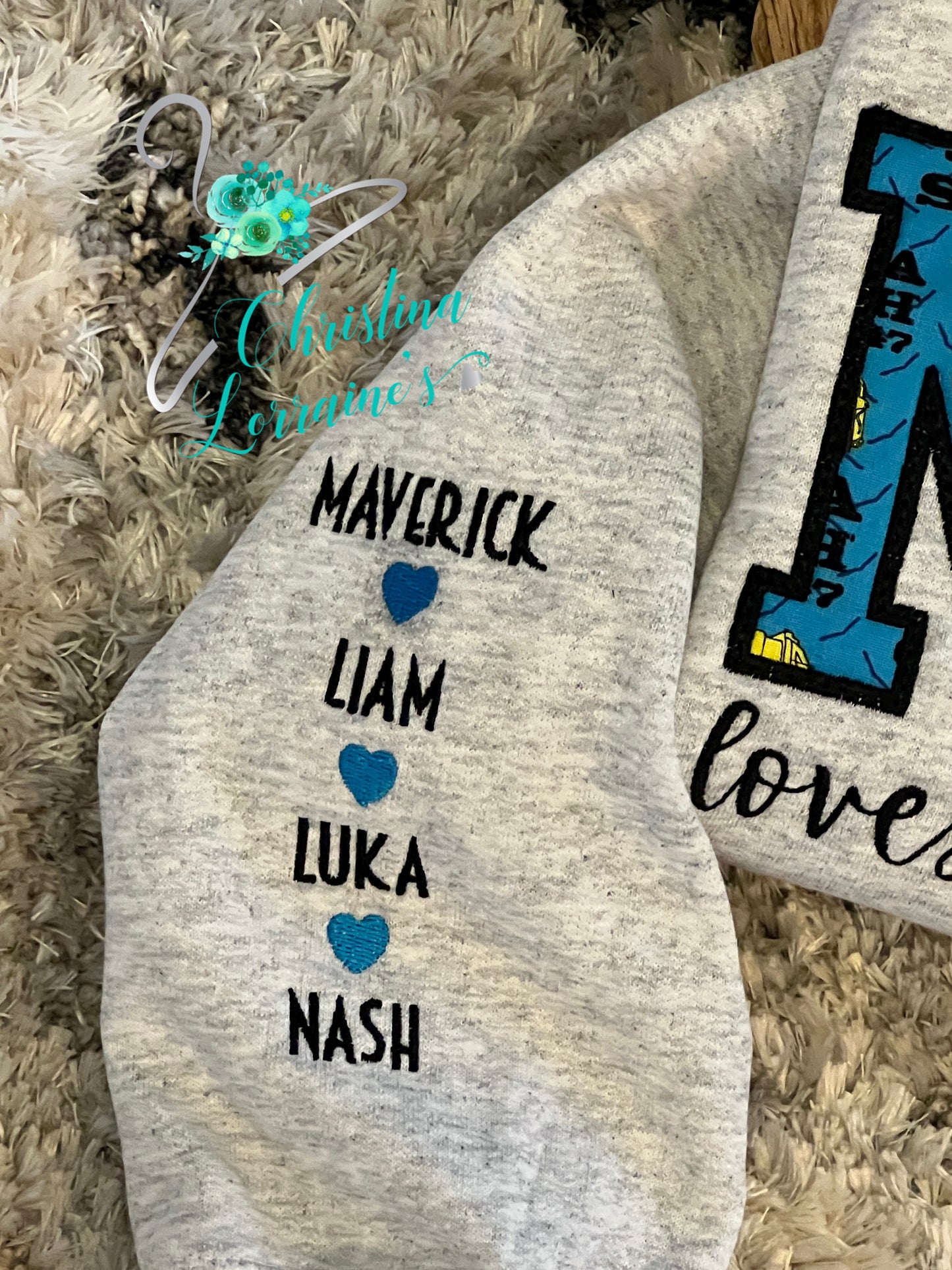Personalized Construction Truck Applique Mimi, Mama, Nanny, your choice of name Crewneck Sweatshirt