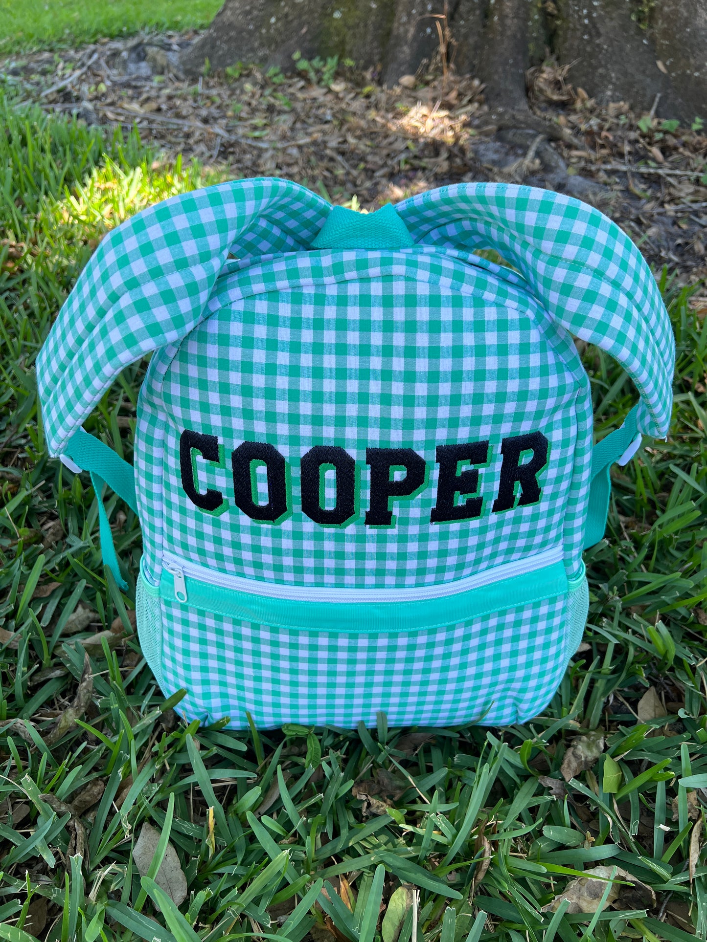 Green Gingham Backpack/Personalize it