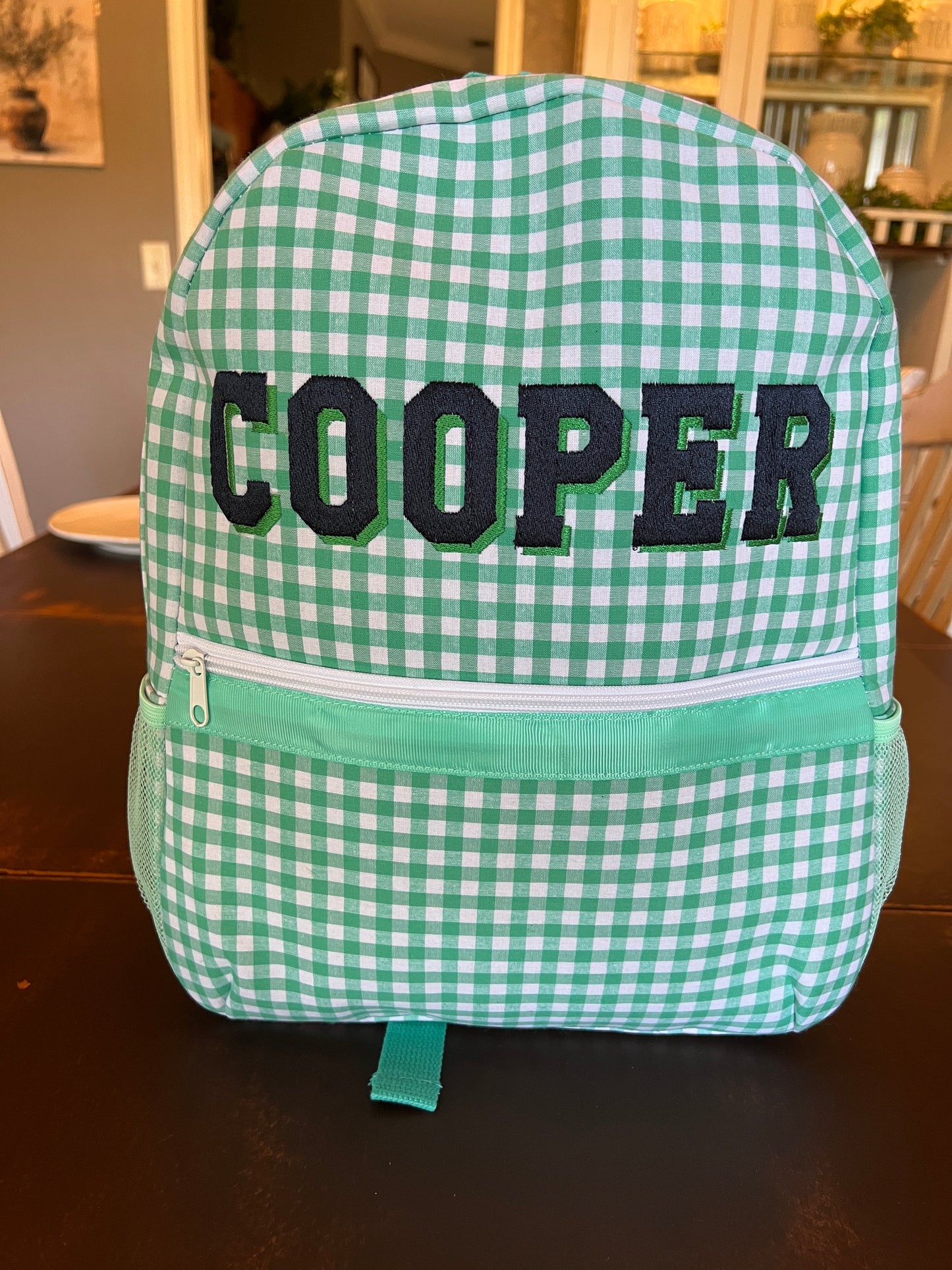 Green Gingham Backpack/Personalize it
