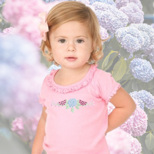 Preppy watermelon hydrangea embroidery design, grand millennial embroidery pink Shirt