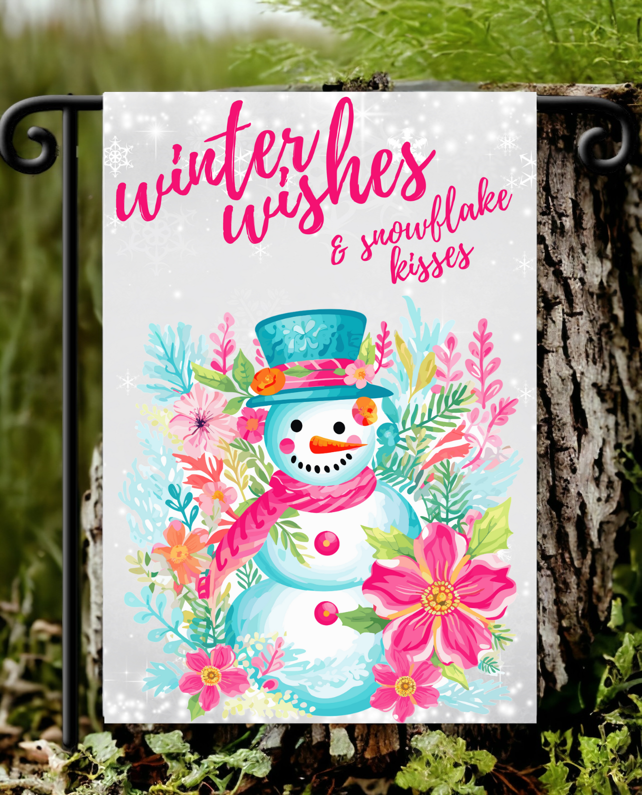 Winter Wishes and Snowflake Kisses Garden Flag