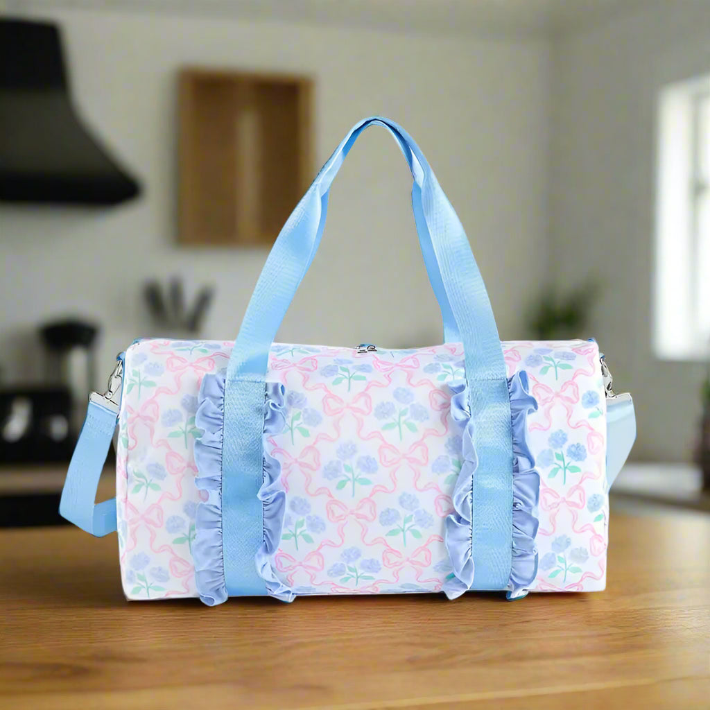 Coquette Bow and Hydrangea Duffle Bag/Personalize It
