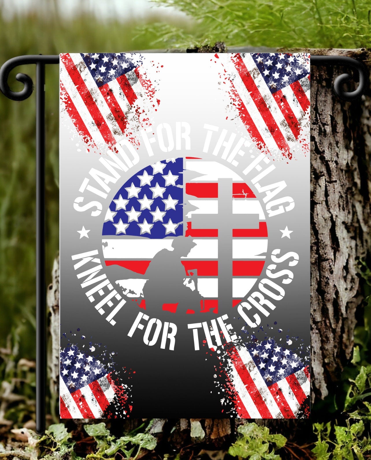 Stand For The Flag Kneel For The Cross Design Garden Flag