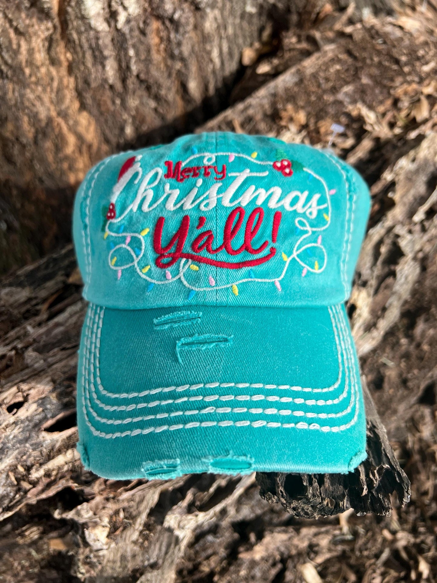 Destressed Merry Christmas Y'all Trucker Embroidered Hat
