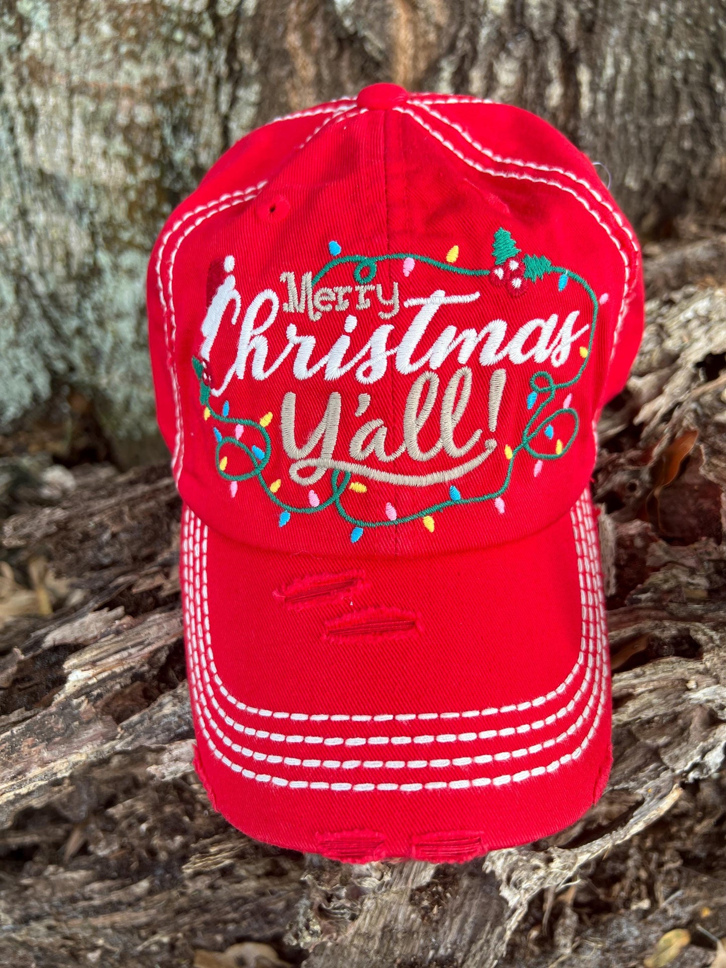 Destressed Merry Christmas Y'all Trucker Embroidered Hat