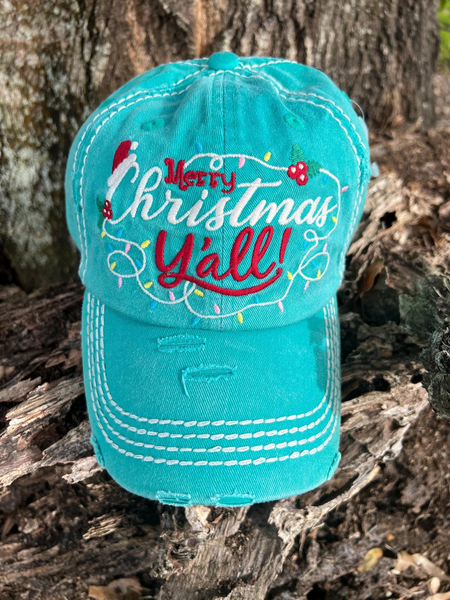 Destressed Merry Christmas Y'all Trucker Embroidered Hat