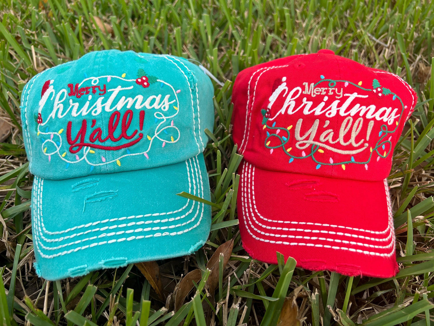Destressed Merry Christmas Y'all Trucker Embroidered Hat