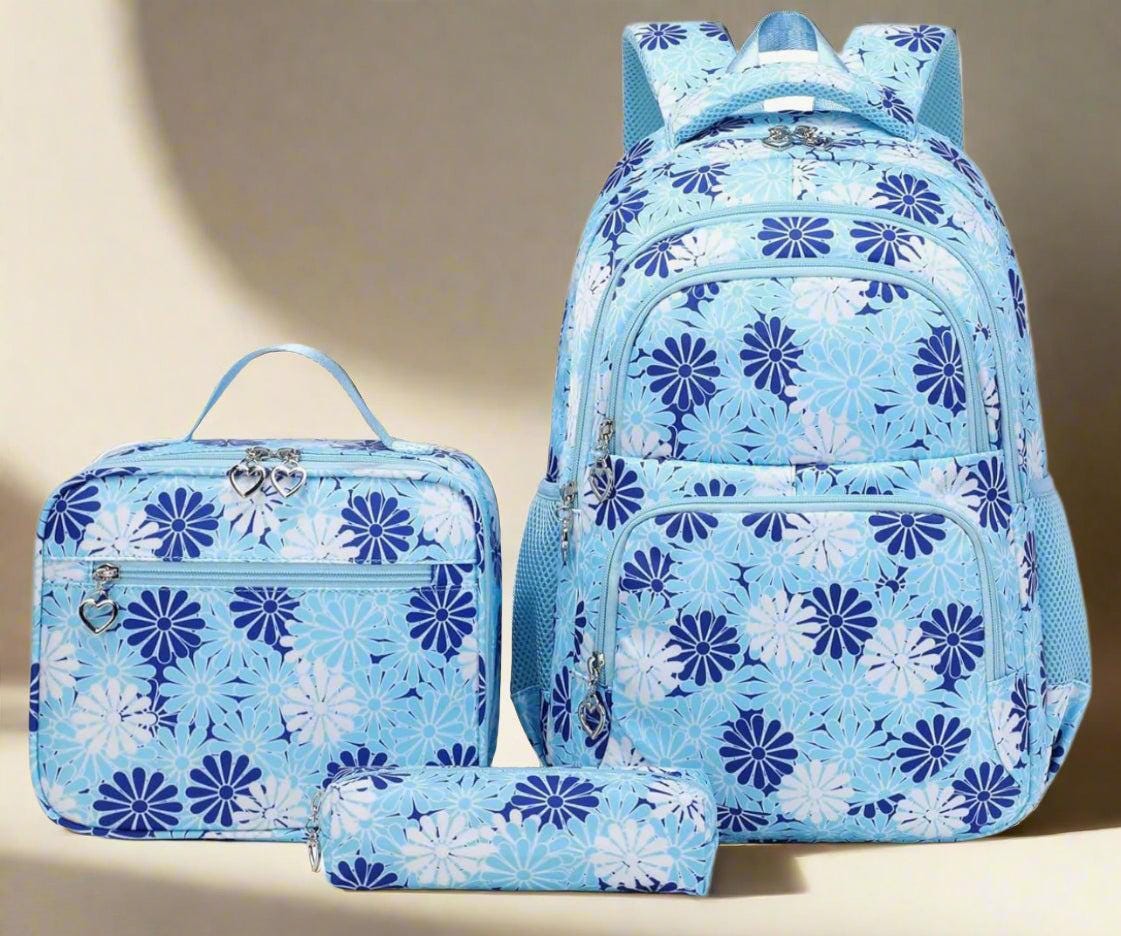 Royal and Baby Blue Daisy Print Girls Backpack Set