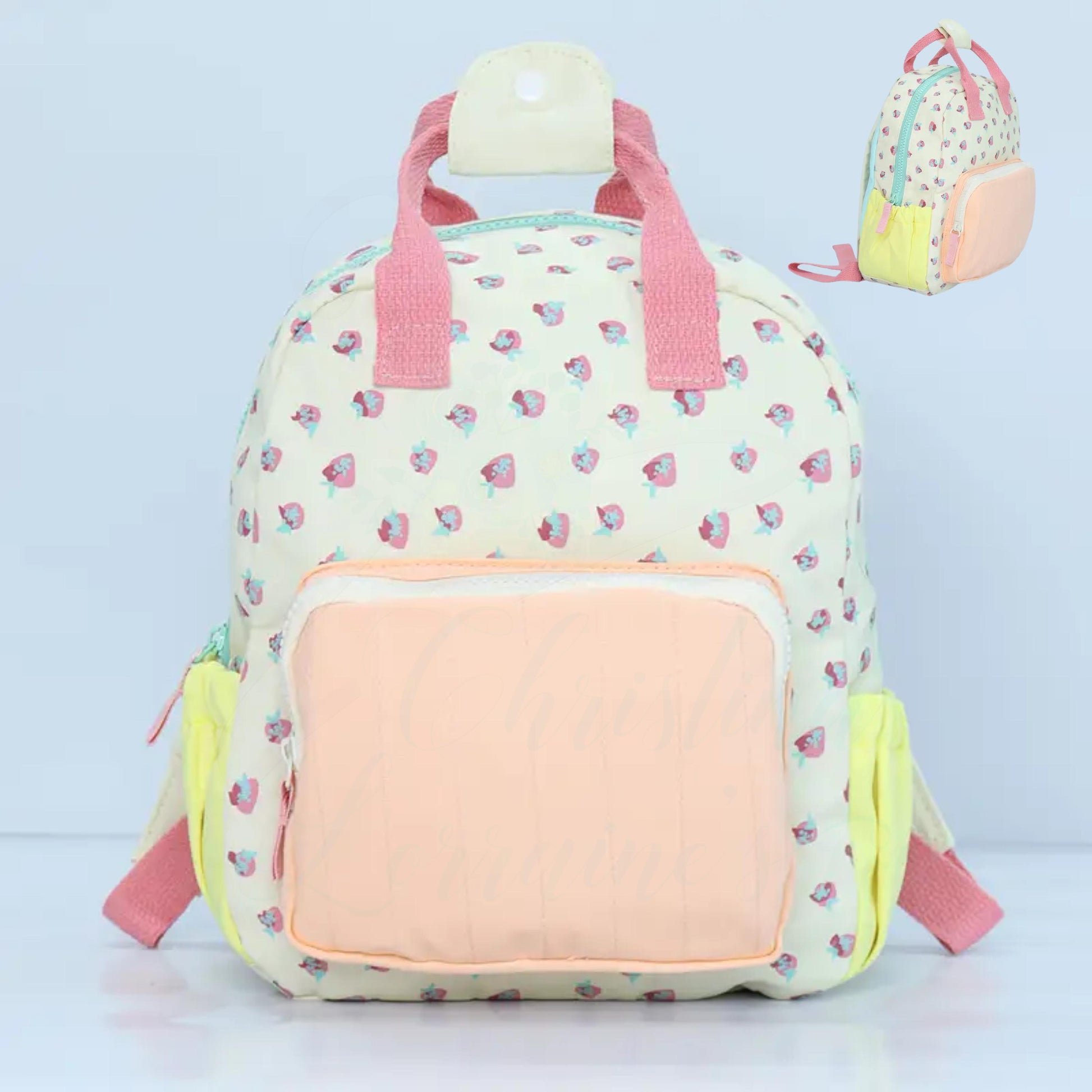 Strawberry Pattern with Color block Design Backpack